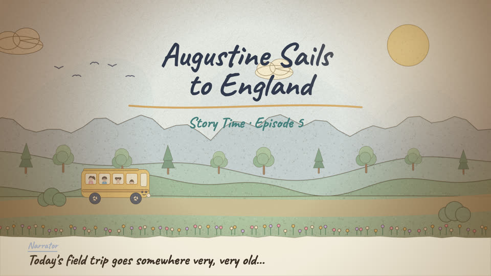 Watercolor title page: Augustine Sails to England