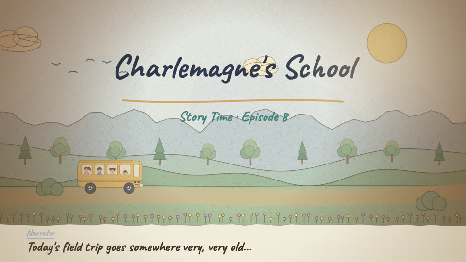 Watercolor title page: Charlemagne's School
